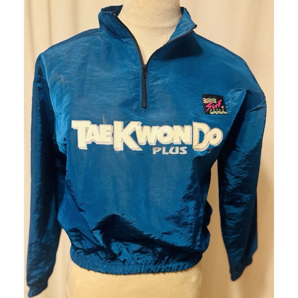 Vintage 90s Surf Style Jacket Youth 10/12 Tae Kwon Do Plus Windbreaker Blue USTA